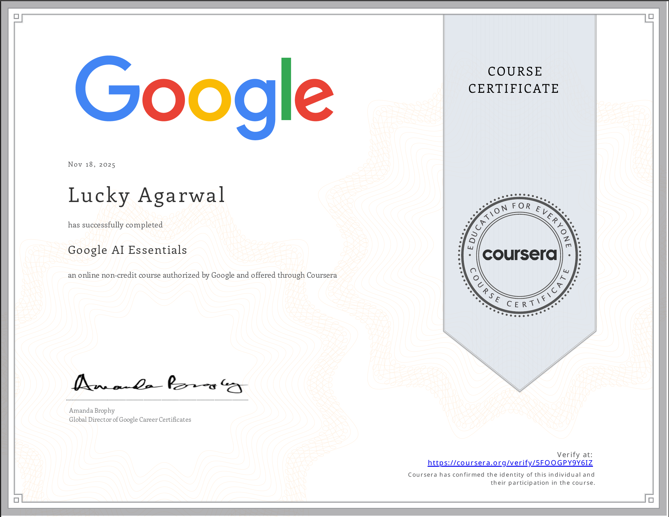 Google AI Essentials Certificate