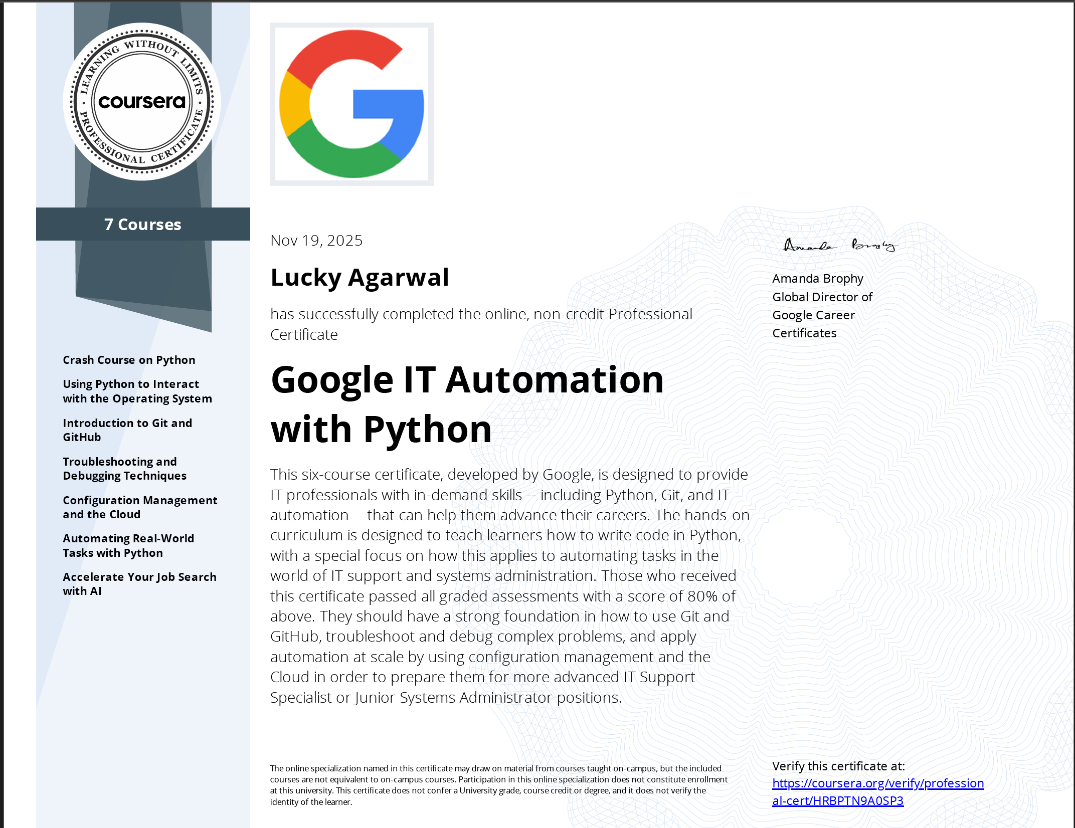 Google IT Automation with Python Certificate