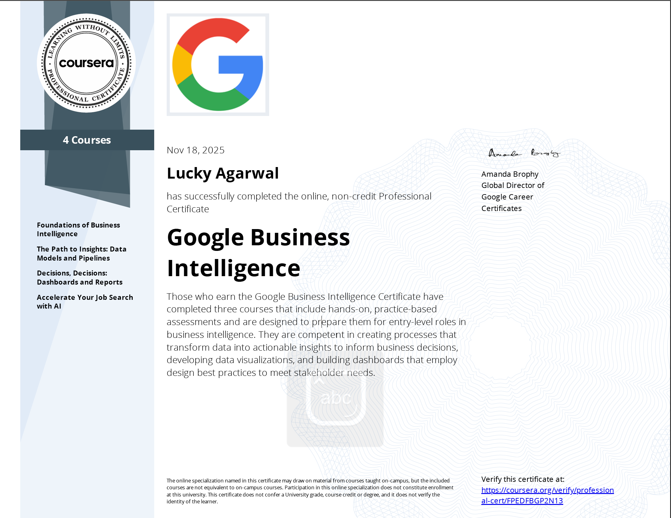 Google Business Intelligence Certificate